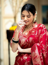 Bucolic Red Soft Silk Saree
