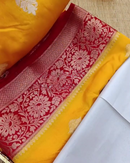 Vasundhara – Yellow Banarasi Silk Saree with Red Floral Zari Border and Butta