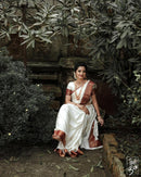 White & Red Palkhi Archaic Traditional Kanchi Soft Silk Sari With Attached Blouse