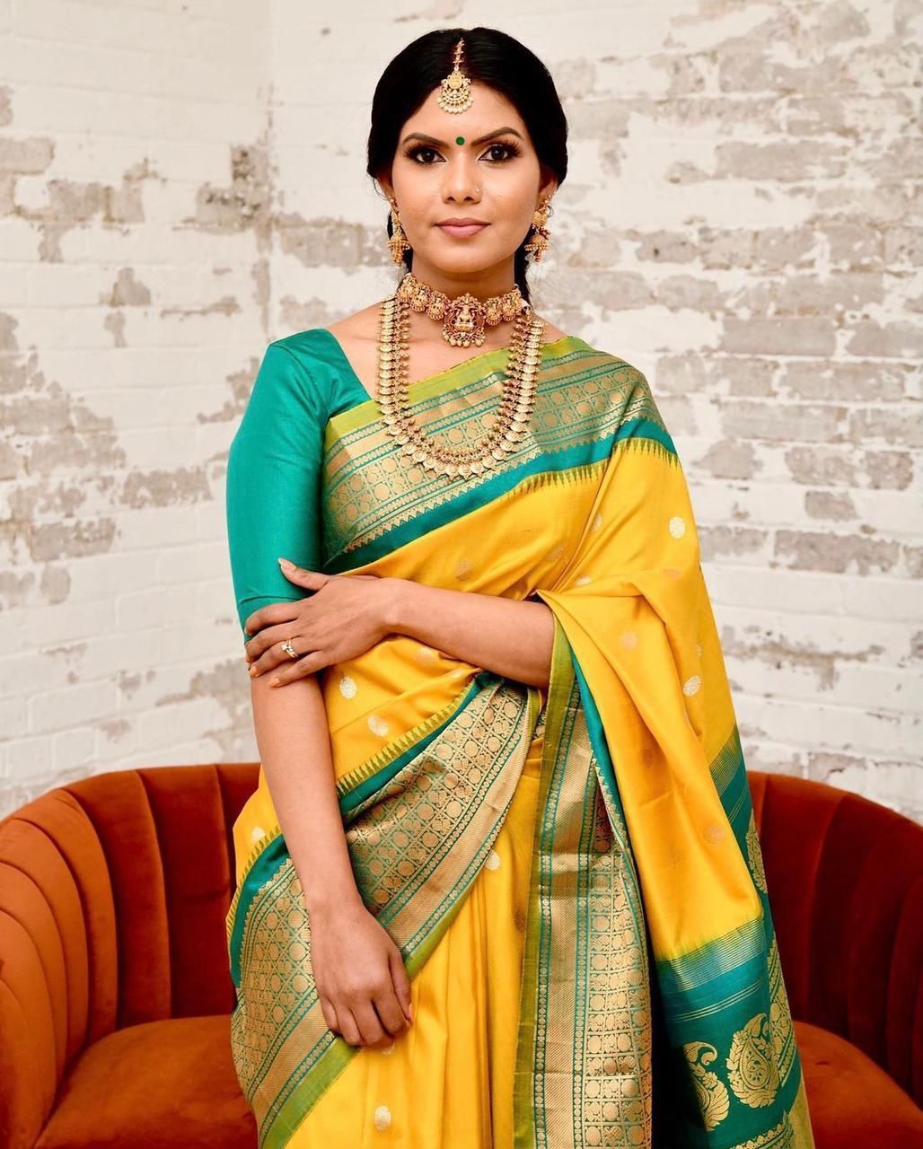 Superior Yellow Banarasi Silk Saree