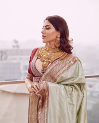 Pastel White Banarasi Silk Saree