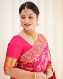 Carmine Pink Banarasi Silk Saree
