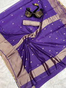 Deep Purple Soft Silk Saree with Gold Zari Border