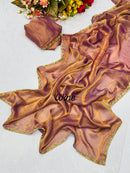 Maroon Tissue Dupatta with Golden Lace Border