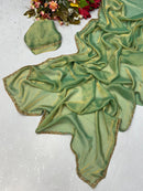 Pistachio Green Tissue Dupatta with Golden Lace Border