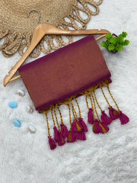 Wine Cotton Silk Dupatta with Pink Tassels