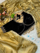 Metallic Gold Tissue Silk Saree with Leaf Border