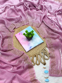 Pastel Pink Organza Saree with Diamond Sequin Border