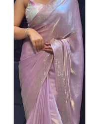Pastel Pink Organza Saree with Diamond Sequin Border