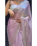 Pastel Pink Organza Saree with Diamond Sequin Border
