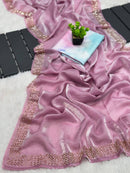 Pastel Pink Organza Saree with Diamond Sequin Border