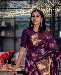 Purple Kanjivaram Silk Saree with Rich Zari Border
