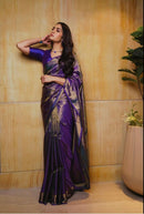 Royal Purple Banarasi Silk Saree with Antique Gold Weave