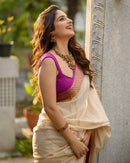 Ivory Cream Saree with Rich Purple Zari Border