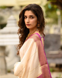Ivory Cream Saree with Rich Purple Zari Border