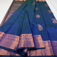 Blue Kanjivaram Saree with Rose Gold Zari Motifs