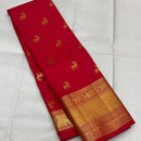 Pure Red Kanjivaram Saree with Golden Deer Motifs