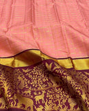 Blush Pink Saree with Maroon Zari Jungle Pallu