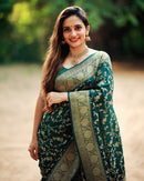 Vasundhara - Green Silk Saree with Gold Zari Floral Work and Ornate Border