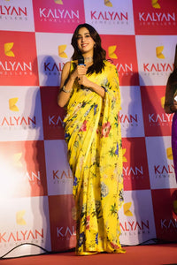 Sunlit Bloom Yellow Georgette Saree – Fresh, Flowing, Floral