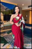 Ruby Bloom Georgette Saree with Bold Floral Print