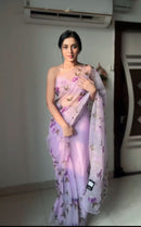 Veira Lilac Organza Saree with Embroidered Floral Touch