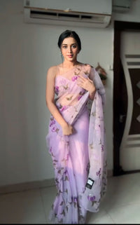 Veira Lilac Organza Saree with Embroidered Floral Touch