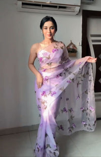 Veira Lilac Organza Saree with Embroidered Floral Touch