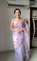 Veira Lilac Organza Saree with Embroidered Floral Touch