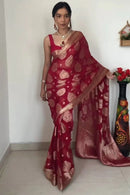 Myra Maroon Zari Woven Banarasi Silk Saree