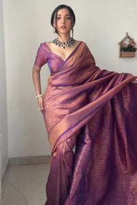 Elvani Violet Gold Banarasi Silk Saree