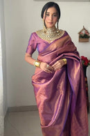 Elvani Violet Gold Banarasi Silk Saree
