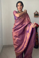 Elvani Violet Gold Banarasi Silk Saree