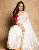 Elegant White Cotton Silk Saree with Light Zari Highlights