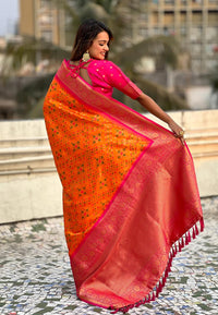 Turquoise Orange Banarasi Silk Saree – Festive Radiance in Every Drape
