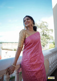 Rose Pink Handloom Tissue Silk Saree
