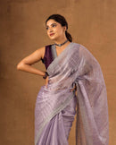 Dusty Lavender Designer Saree with Sequin Lines and Lace Border
