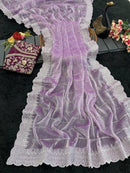 Dusty Lavender Designer Saree with Sequin Lines and Lace Border