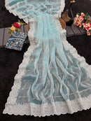 Dusty Blue Designer Saree with Sequin Lines and Lace Border