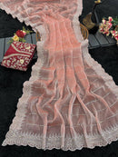 Dusty Orange Designer Saree with Sequin Lines and Lace Border