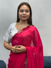 Aarvi Rani Pink Floral Embroidered Saree