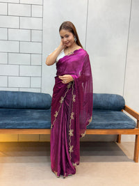 Aarvi Wine Purple Floral Embroidered Saree