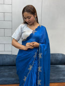 Aarvi Blue Floral Embroidered Saree