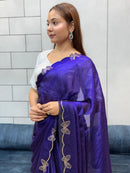 Aarvi Navy Blue Floral Embroidered Saree