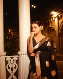 Mithila - Black Silk Saree with Golden Zari Butta and Broad Border