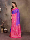 Sharvika Pink & Purple Banarasi Leaf Woven Silk Saree