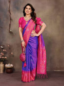 Sharvika Pink & Purple Banarasi Leaf Woven Silk Saree