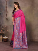 Sharvika Dark Pink & Purple Banarasi Leaf Woven Silk Saree