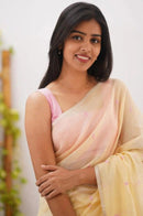 Mireya Lemon Yellow Cotton Saree with Lavender Pallu