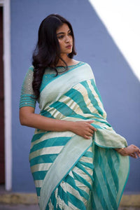 Valiba Beautiful Firozi Rich Pallu And Jacquard Saree